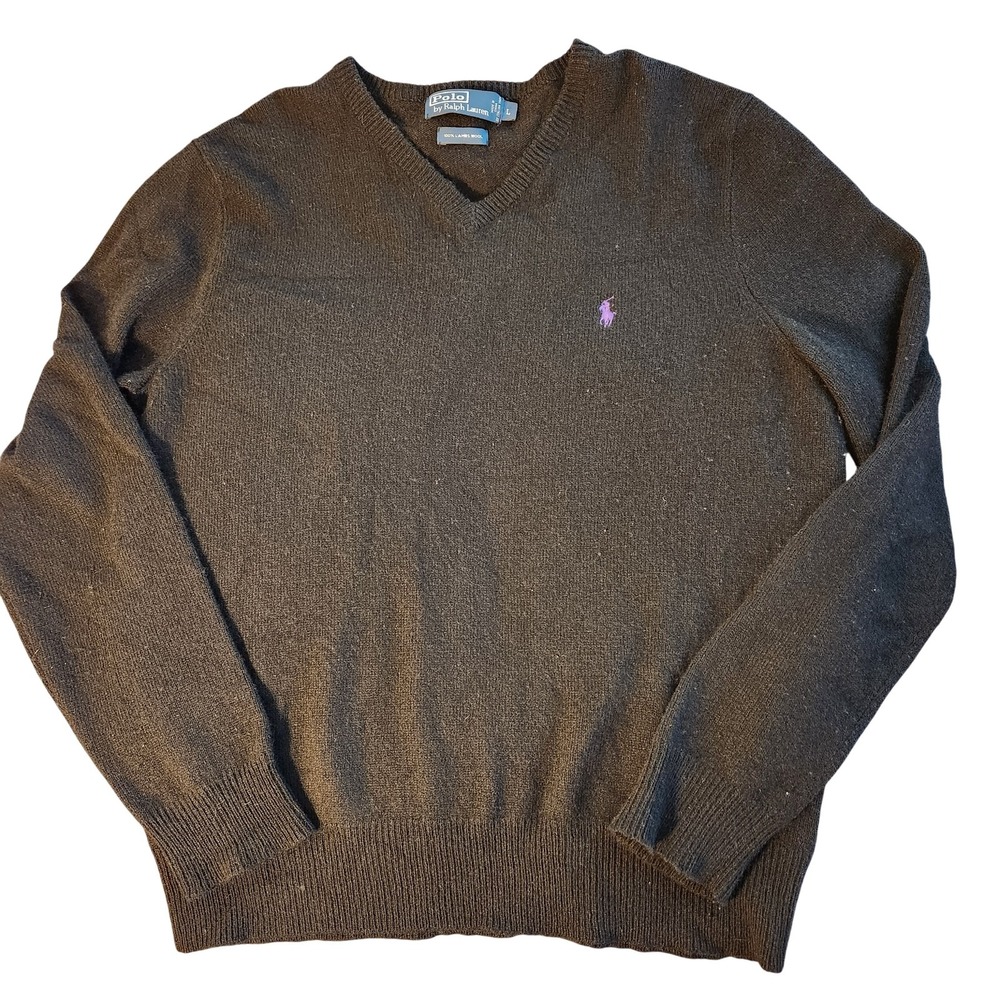 Vintage Polo Ralph Lauren Navy Italian Lambswool Sweater Mens Large Classic Prep